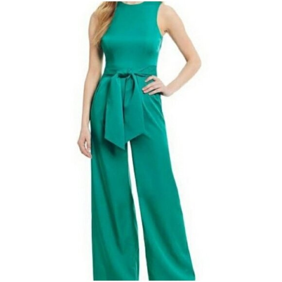 Antonio Melani Nancy Tie-Waist Jumpsuit 6 Teal Green Pageant Interview Sorority - Picture 1 of 11